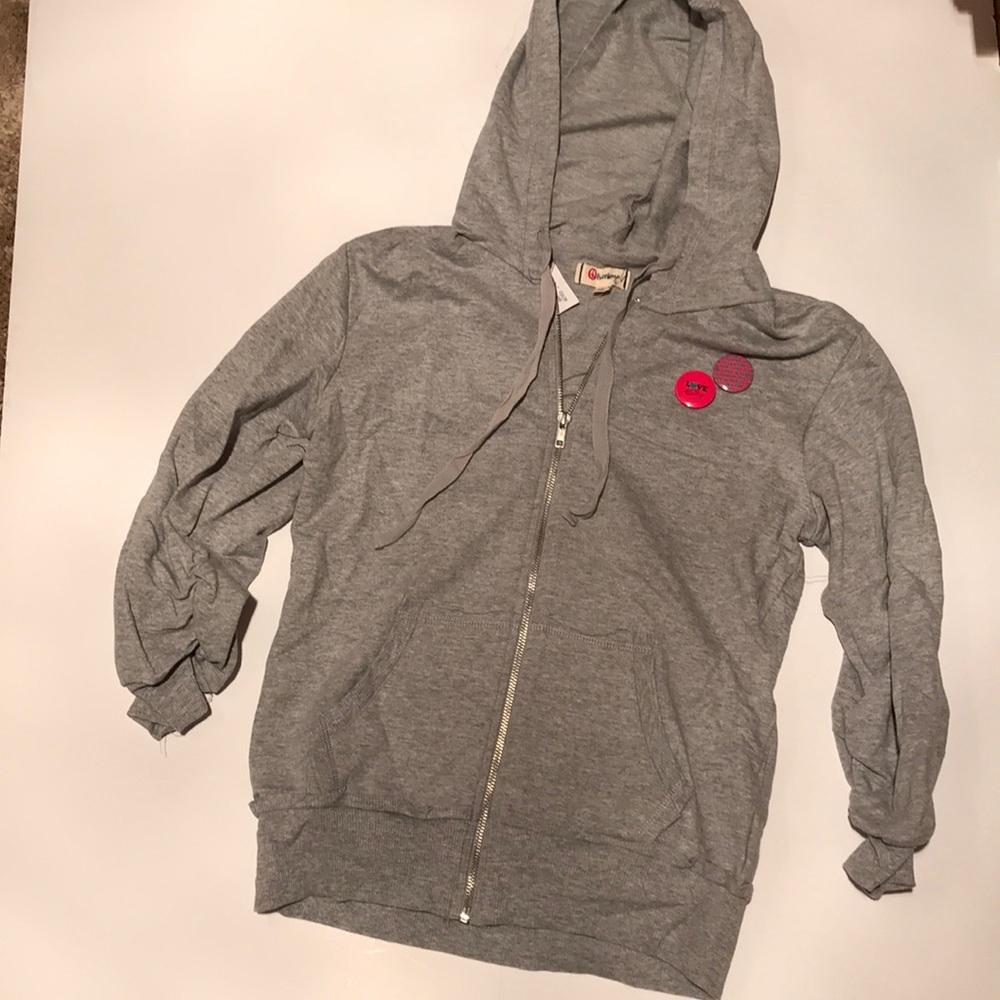 NWT lsenboyle bling peace sign hoodie L buttons - Picture 3 of 8